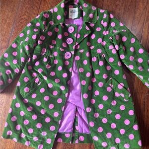 Mini Boden Green Cotton Velour Spring Jacket with Pink Polka Dots 9/10Y